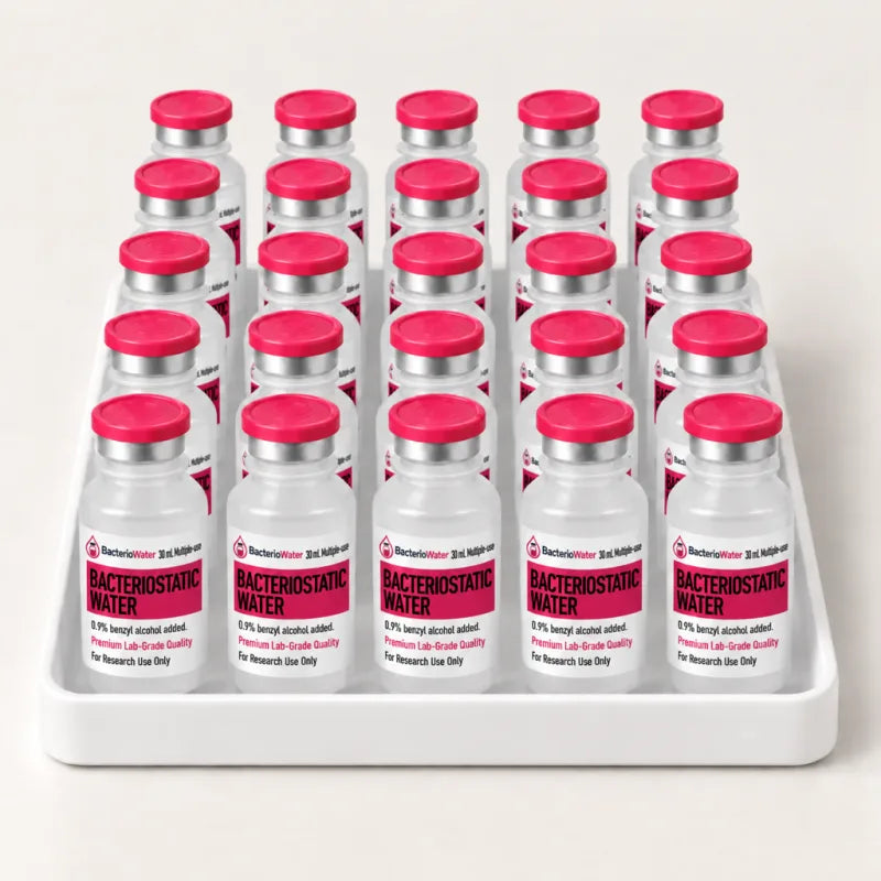 25-vial pack of bacteriostatic water, sealed 30 mL vials for laboratory research use only