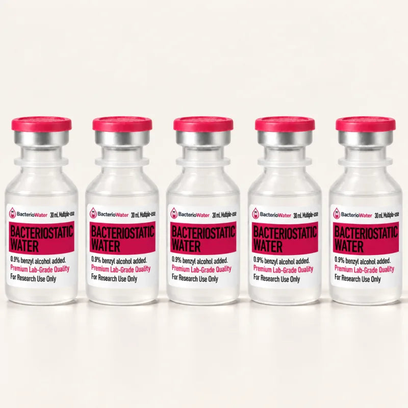 5-vial pack of bacteriostatic water, sealed 30 mL multiple-use vials
