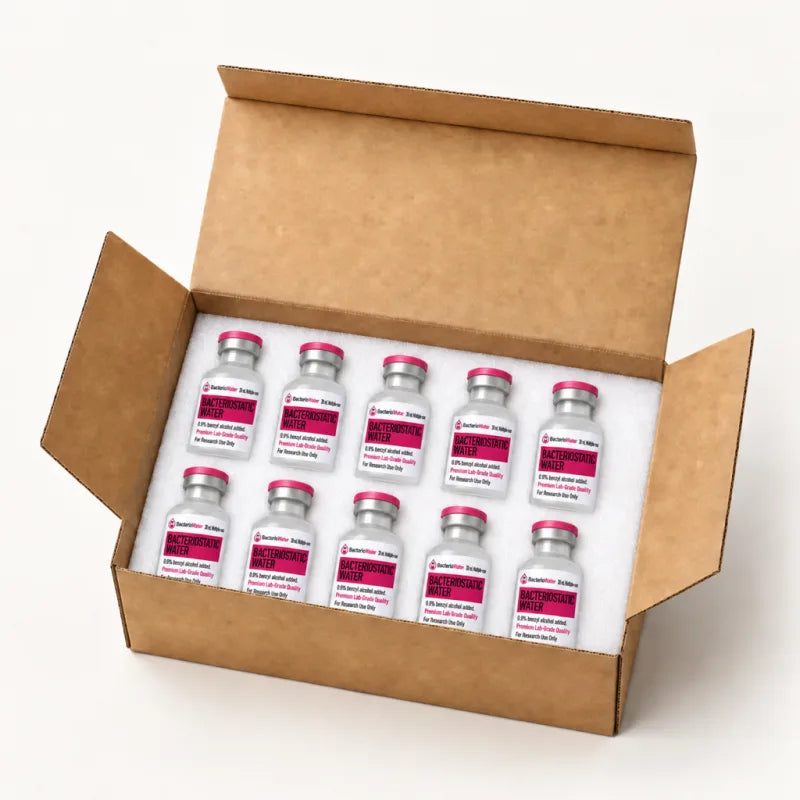 Plain shipping box with vials nested in protective foam padding